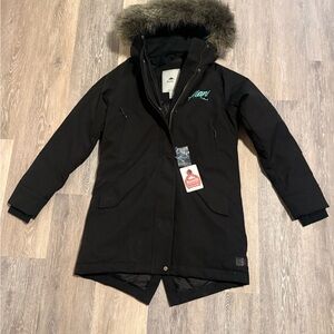 Women's Black Puffer Jacket with Fur Hood